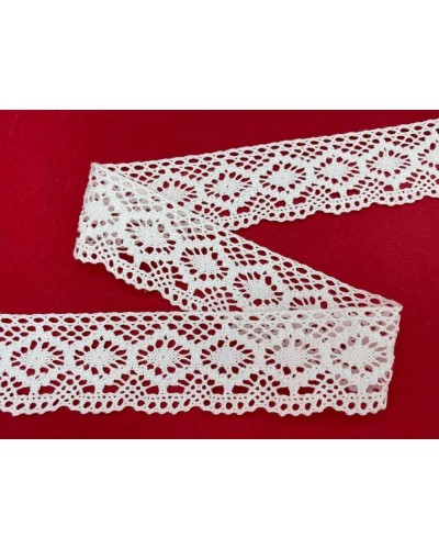 Passamaneria Merletto Cotone Punta Media Tipo Uncinetto Disegno Ovale Traforato 4,5 Cm