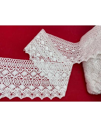Passamaneria Merletto Cotone Punta Alta Tipo Uncinetto Disegno Ovale Traforato 14 Cm