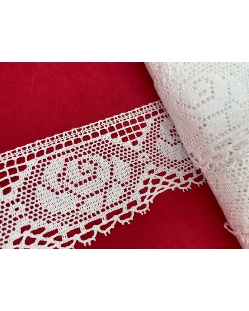 Passamaneria Merletto Cotone Punta Alta Bordo Tipo Uncinetto Disegno Fiore Alto 8 Cm