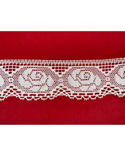 Passamaneria Merletto Cotone Punta Alta Bordo Tipo Uncinetto Disegno Fiore Alto 8 Cm