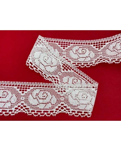 Passamaneria Merletto Cotone Punta Alta Bordo Tipo Uncinetto Disegno Fiore Alto 8 Cm