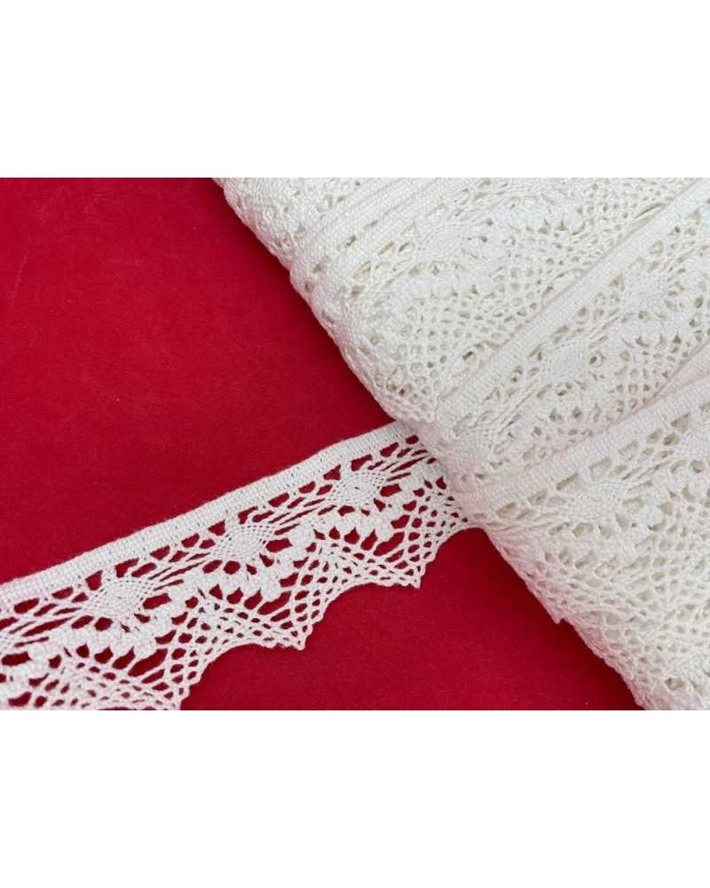 Passamaneria Merletto Cotone Punta Media Bordo Tipo Uncinetto Alto 4 Cm