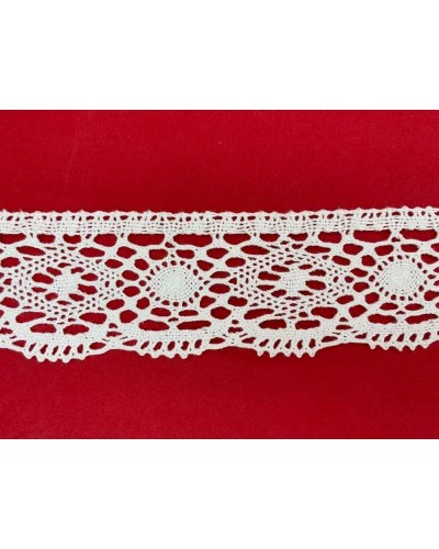 Passamaneria Merletto Cotone Punta Media Tipo Uncinetto Disegno Ovale Traforato 5 Cm
