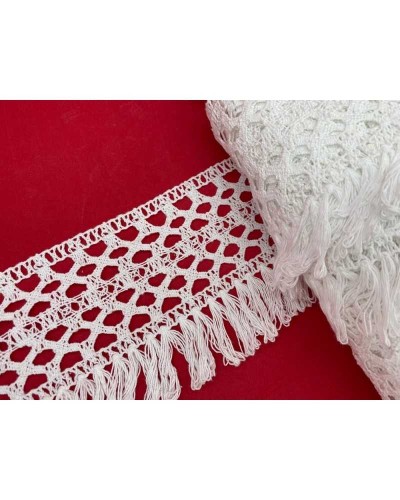 Passamaneria Merletto Cotone Frangia Alta Bordo Tipo Uncinetto Disegno Fiore Alto 10 Cm
