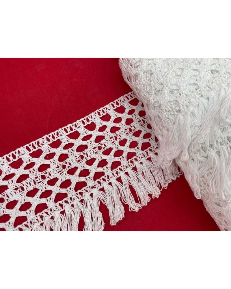 Passamaneria Merletto Cotone Frangia Alta Bordo Tipo Uncinetto Disegno Fiore Alto 10 Cm
