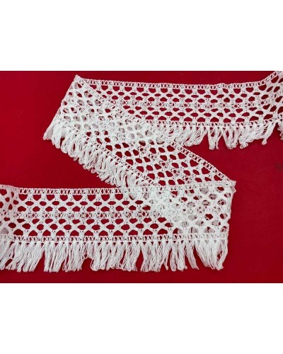 Passamaneria Merletto Cotone Frangia Alta Bordo Tipo Uncinetto Disegno Fiore Alto 10 Cm