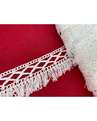 Passamaneria Merletto Cotone Frangia Media Bordo Tipo Uncinetto Disegno Rombo Alto 4,5 Cm