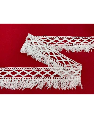 Passamaneria Merletto Cotone Frangia Media Bordo Tipo Uncinetto Disegno Rombo Alto 4,5 Cm