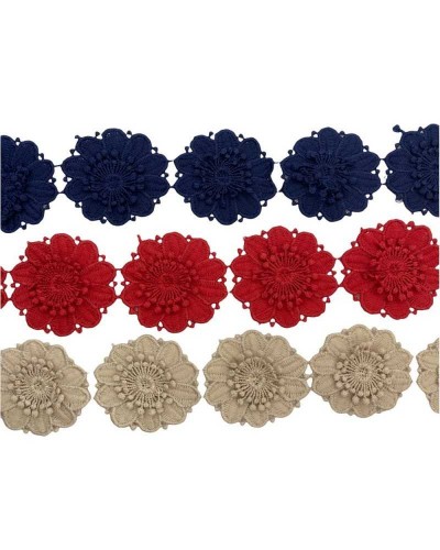 50 Cm Passamaneria Pizzo Macramè Merletto 9 Pz Fiori Rialzati Ritagliabile Alto 5 Cm