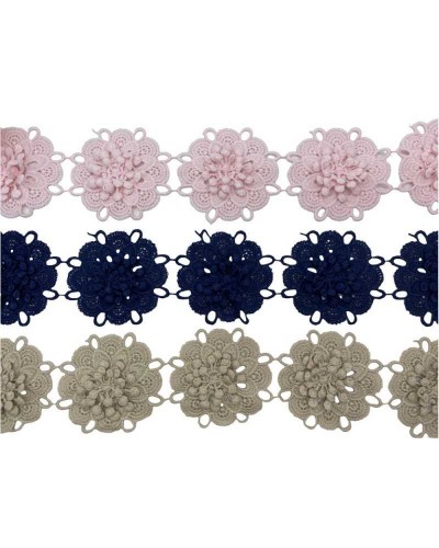 50 Cm Passamaneria Pizzo Macramè Merletto 7 Fiori Rialzato Ritagliabile Alto 65 Mm