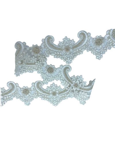 50 Cm Passamaneria Macramè Pizzo Bordo Smerlato Ritagliabile Bianco Latte Oro Lurex Alto 8 Cm