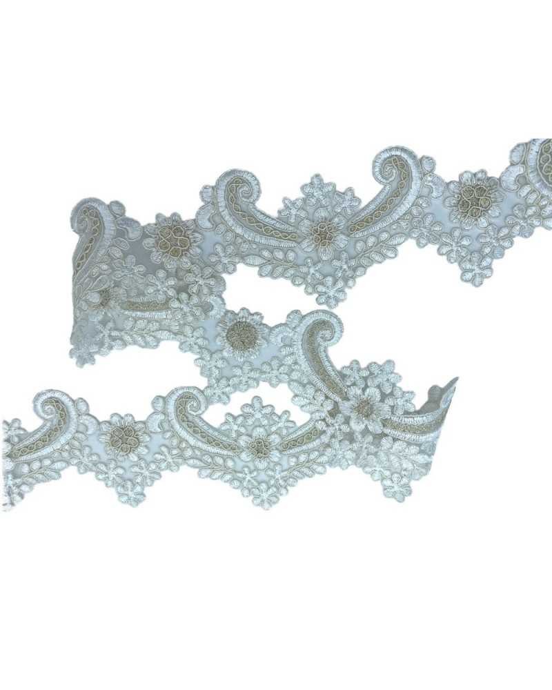 50 Cm Passamaneria Macramè Pizzo Bordo Smerlato Ritagliabile Bianco Latte Oro Lurex Alto 8 Cm