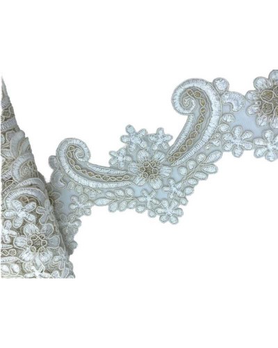 50 Cm Passamaneria Macramè Pizzo Bordo Smerlato Ritagliabile Bianco Latte Oro Lurex Alto 8 Cm