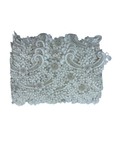 50 Cm Passamaneria Macramè Pizzo Bordo Smerlato Ritagliabile Bianco Latte Oro Lurex Alto 8 Cm