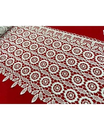 Passamaneria Pizzo Macramè Bianco Disegno Multi Fiore Archi Smerlato Alto 20 Cm