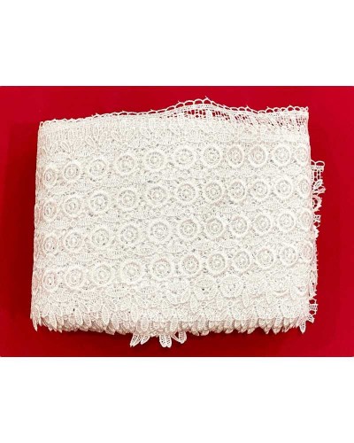 Passamaneria Pizzo Macramè Bianco Disegno Multi Fiore Archi Smerlato Alto 20 Cm