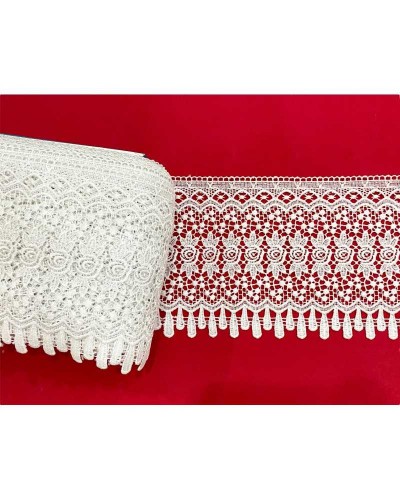 Passamaneria Pizzo Macramè Bianco Disegno Archi Fiore Smerlato Alto 20 Cm