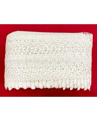 Passamaneria Pizzo Macramè Bianco Disegno Archi Fiore Smerlato Alto 20 Cm