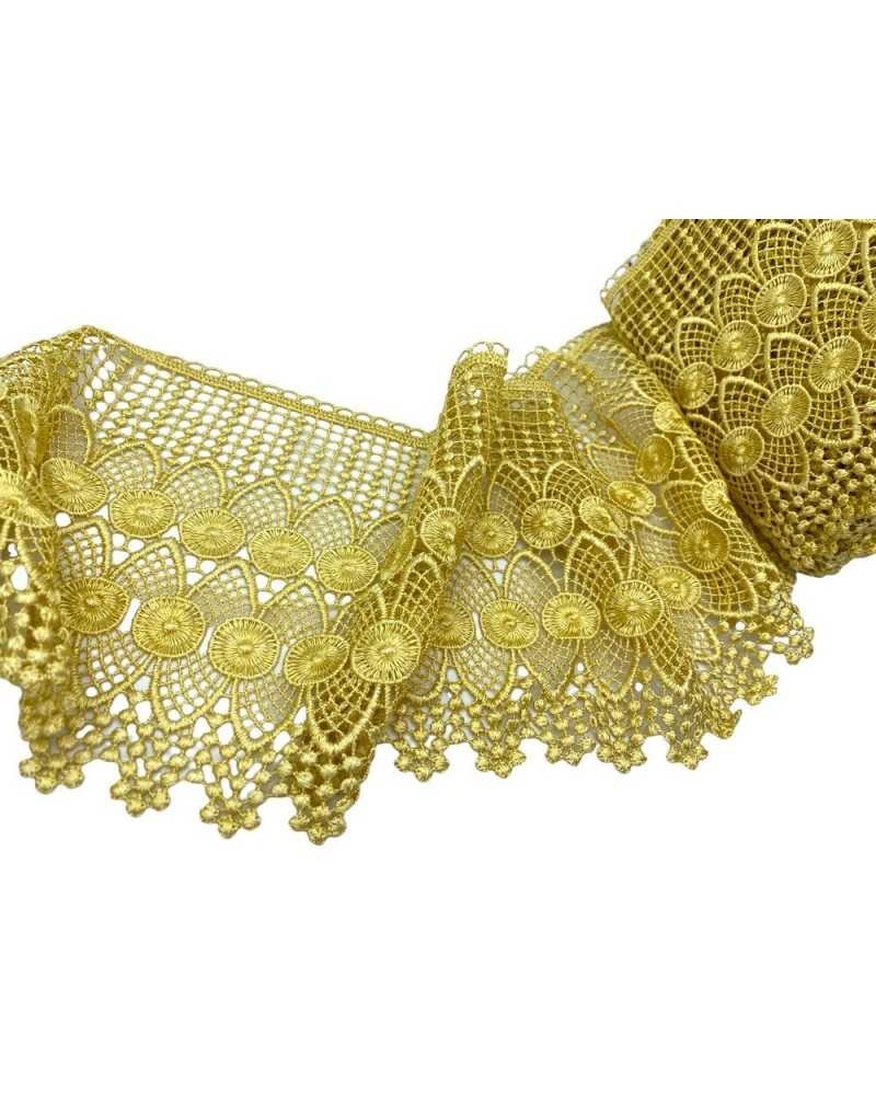 Passamaneria Macramè Ricamo Doppio Cerchio Pizzo Giallo Oro Alto 19 Cm