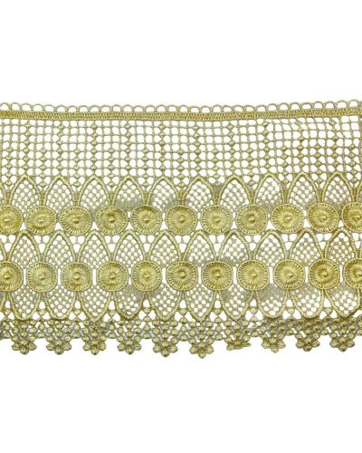 Passamaneria Macramè Ricamo Doppio Cerchio Pizzo Giallo Oro Alto 19 Cm