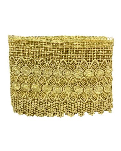 Passamaneria Macramè Ricamo Doppio Cerchio Pizzo Giallo Oro Alto 19 Cm