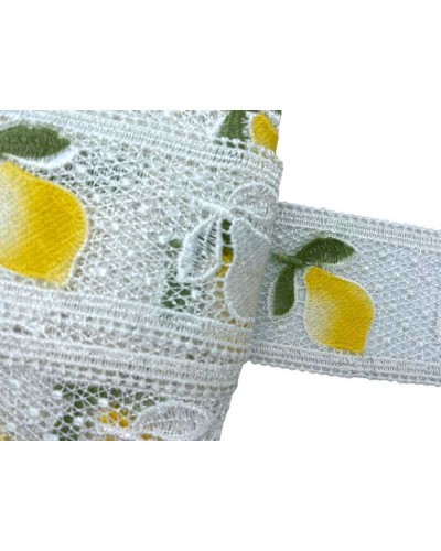 Passamaneria Merletto Macramè Tramezzo Bordo Bianco Latte Limone Giallo Alto Cm 7