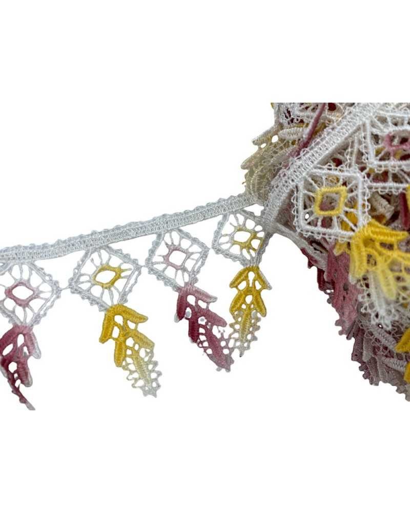 Passamaneria Merletto Pizzo Macramè Puntina Giallo Rosa AnticoAlto 6 Cm