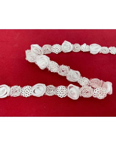 50 Cm Passamaneria Profilo Fiorellini Ritagliabili Paillettes Bianco Alto 15 Mm