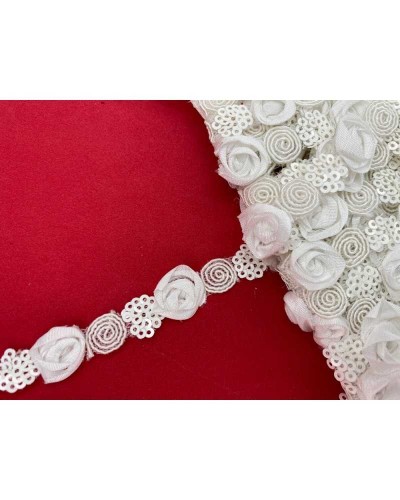 50 Cm Passamaneria Profilo Fiorellini Ritagliabili Paillettes Bianco Alto 15 Mm