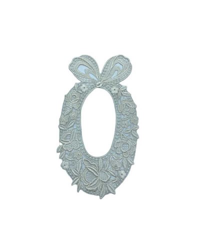 Applicazione Centrino Ovale Macramè Ricamo Fiore Fiocco Bianco Latte Cm 21x12