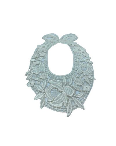 Applicazione Centrino Ovale Macramè Ricamo Fiore Fiocco Bianco Latte Cm 21x12