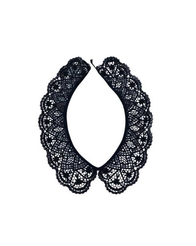 Applicazione Colletto Smerlato Donna Macramè Ricamo Ghirigoro Foglia Nero