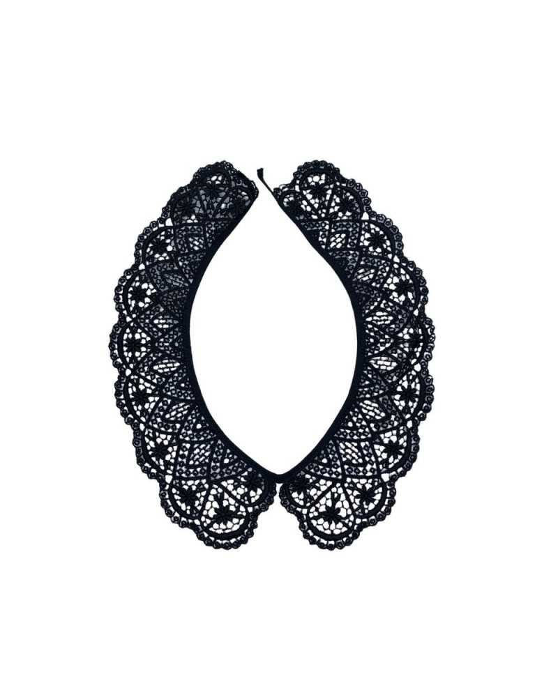 Applicazione Colletto Smerlato Donna Macramè Ricamo Ghirigoro Foglia Nero