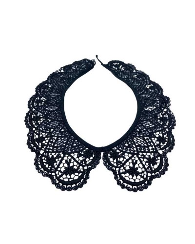 Applicazione Colletto Smerlato Donna Macramè Ricamo Ghirigoro Foglia Nero