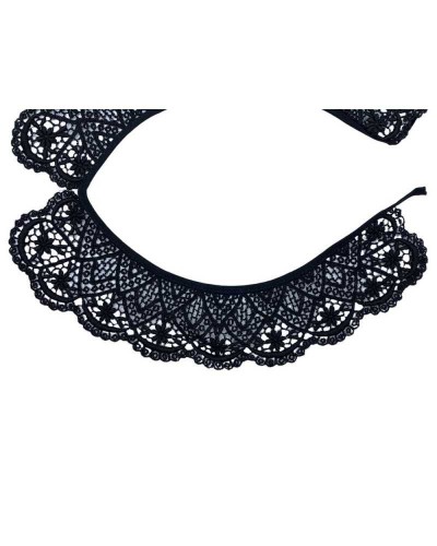 Applicazione Colletto Smerlato Donna Macramè Ricamo Ghirigoro Foglia Nero