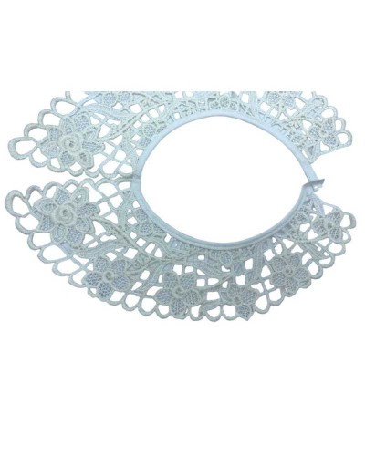 Applicazione Colletto Smerlato Donna Macramè Ricamo Fiore Bianco Latte