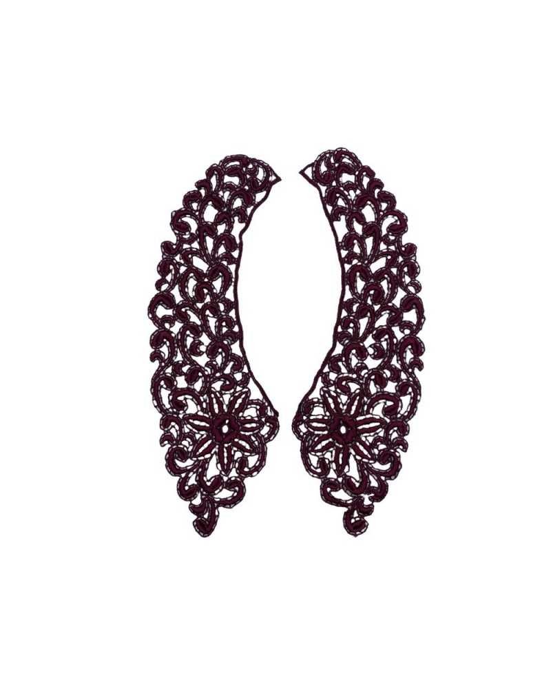 Applicazione Colletto Smerlato Donna Macramè DX SX Ricamo Fiore Ghirigoro Bordeaux