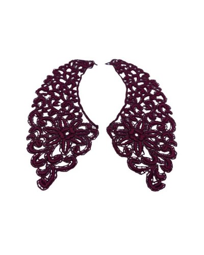 Applicazione Colletto Smerlato Donna Macramè DX SX Ricamo Fiore Ghirigoro Bordeaux