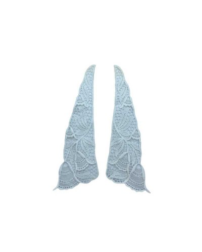 Applicazione Colletto Smerlato Donna Macramè DX SX Ricamo Fiore Ghirigoro Bianco Latte