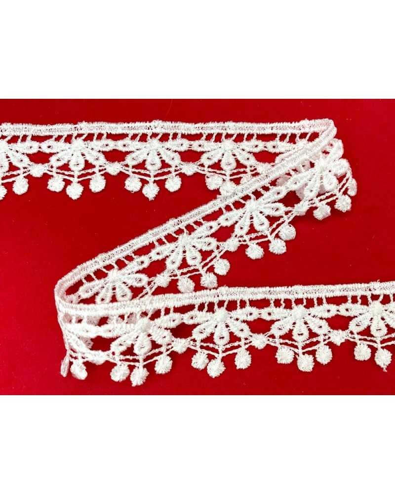 Passamaneria Pizzo Punta Merletto Macramè Fiore Cerchio Bianco Smerlo Alto 3 Cm