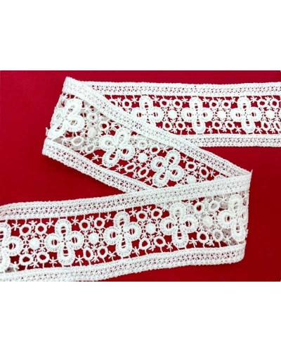Passamaneria Merletto Macramè Pizzo Bordo Cotone Bianco Ricamo Croce Tramezzo Alto Cm 6,5