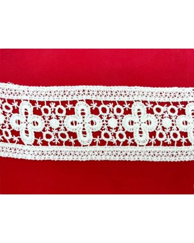 Passamaneria Merletto Macramè Pizzo Bordo Cotone Bianco Ricamo Croce Tramezzo Alto Cm 6,5