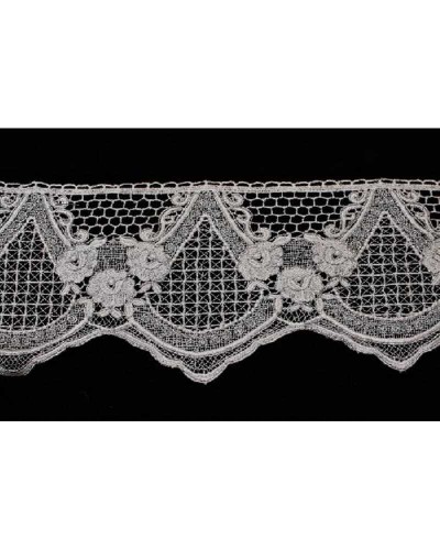 50 Cm Passamaneria Pizzo Tulle Merletto Ricamo Fiore Corona Ghirigoro Rebrodè Rete Smerlato Alto 20 Cm