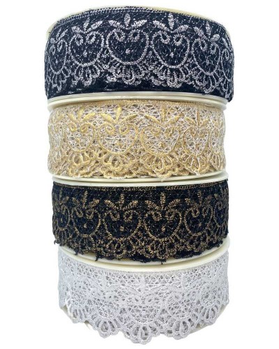 Passamaneria Macramè Pizzo Smerlato Metallizzato Lurex Alto 4 Cm