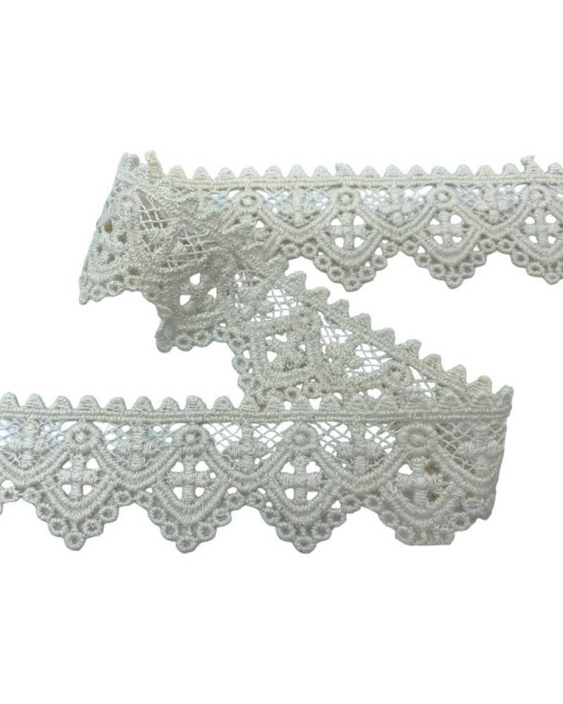 Passamaneria Cotone Macramè Pizzo Merletto Religioso Croce Smerlato 4 cm Panna Naturale