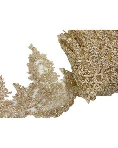 50 Cm Passamaneria Pizzo Rebrodè Ecrù Tulle Ricamato Alto 30 Cm