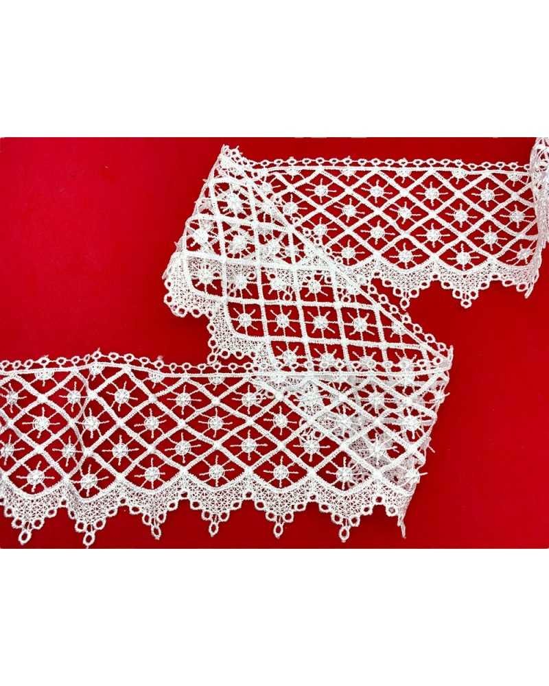 Passamaneria Merletto Pizzo Macramè Disegno Rombo Pois Alto 7 Cm