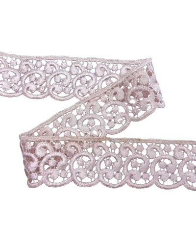 Passamaneria Pizzo Macramè Rosa Cipria Merletto Ricamo Ghirigoro Lucido Alto 4 Cm