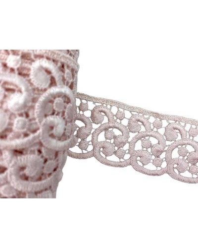 Passamaneria Pizzo Macramè Rosa Cipria Merletto Ricamo Ghirigoro Lucido Alto 4 Cm