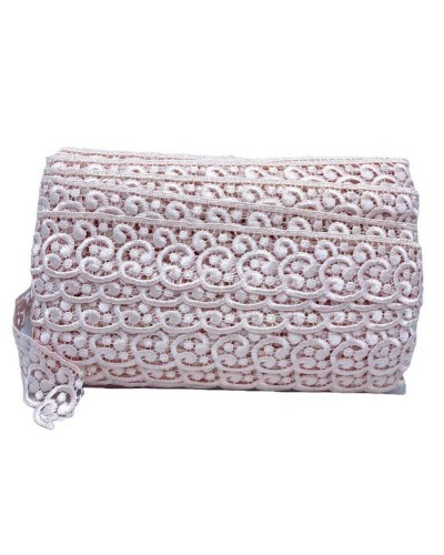 Passamaneria Pizzo Macramè Rosa Cipria Merletto Ricamo Ghirigoro Lucido Alto 4 Cm
